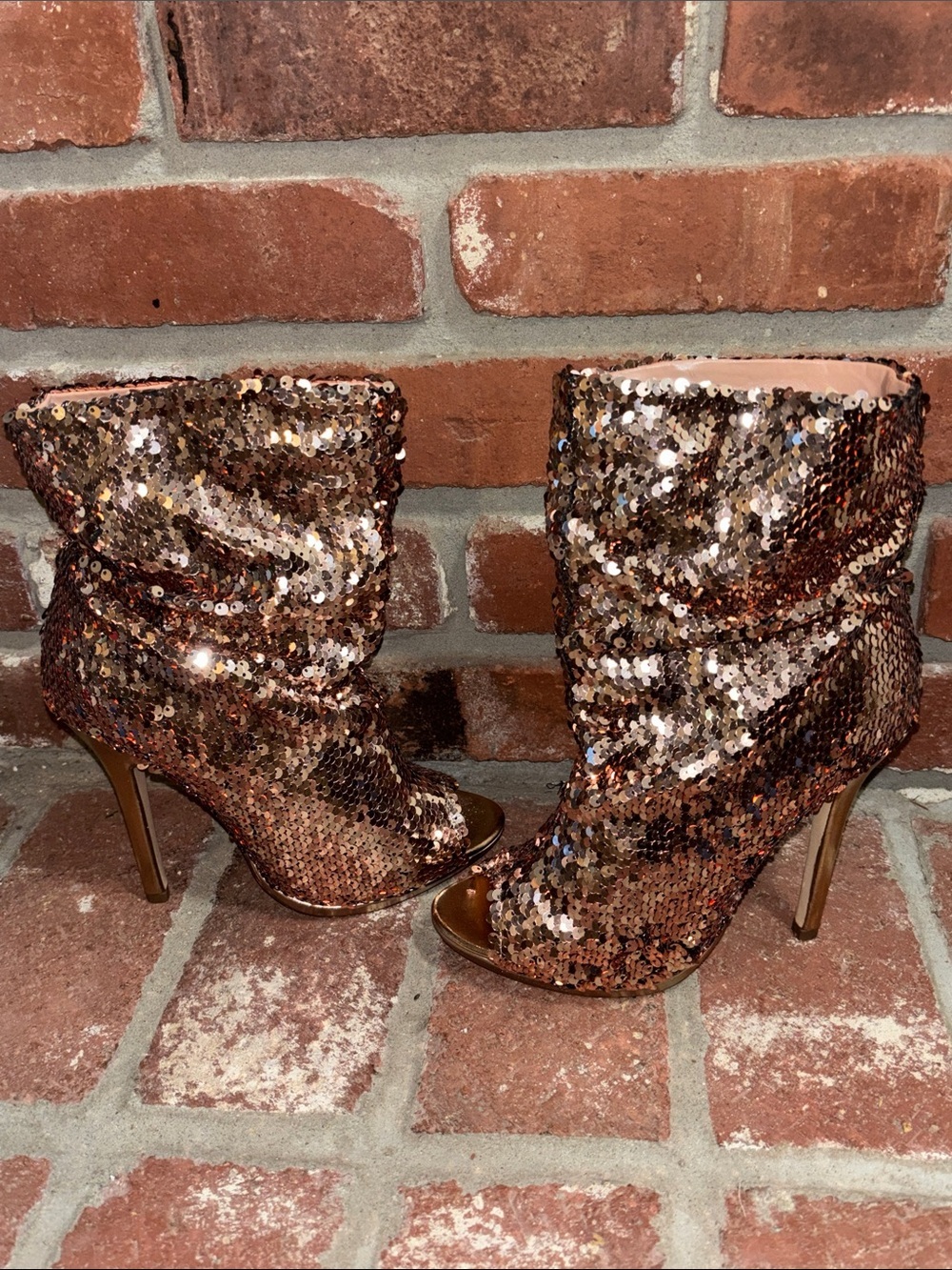 NWOT Liliana Copper Sequin Peep-Toe Ankle Boots Women’s Size 7 - Picture 6 of 7